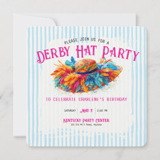 Moderne Derby-Hut-Aquarell-gestreifte Geburtstagsf Einladung