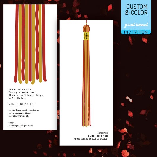 Moderne Design Abschluss Einladung 2-farbig Quaste