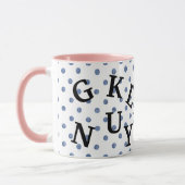 Moderne Design Polka Punkte mit schwarzem Text Blu Tasse (Links)