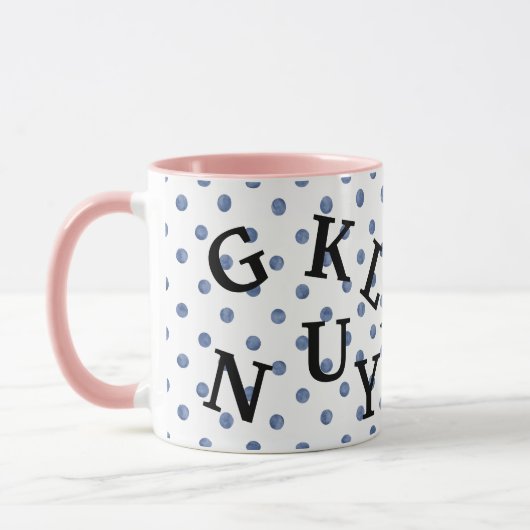 Moderne Design Polka Punkte mit schwarzem Text Blu Tasse (Links)