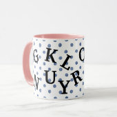 Moderne Design Polka Punkte mit schwarzem Text Blu Tasse (Vorderseite Links)