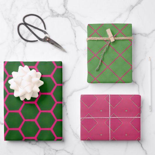 Moderne Designs mit rosa und grün Geschenkpapier Set (Vorderseite)
