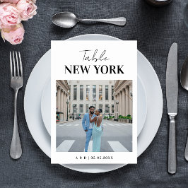 Moderne Destination Foto & Name Travel Wedding Tischnummer