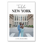 Moderne Destination Foto & Name Travel Wedding Tischnummer (Vorderseite)