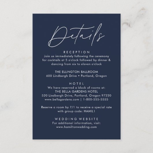 Moderne Details zum Hochzeitsschreiben der Marine Begleitkarte (Vorderseite)