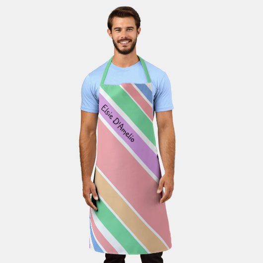 Moderne Diagonal Stripe Pastel Personalisiert Schürze (Getragen)