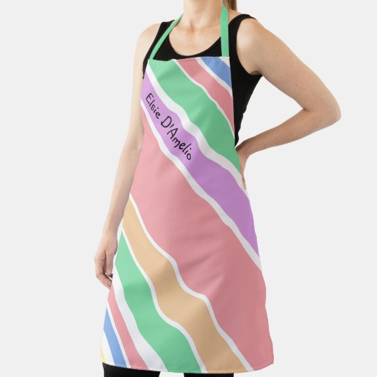 Moderne Diagonal Stripe Pastel Personalisiert Schürze (InSitu)