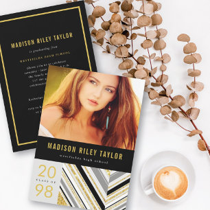 Moderne diagonale Glitterstreifen Abschlussfeier Einladung