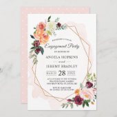 Moderne Diamant Frame Blush Floral Engagement Part Einladung (Vorne/Hinten)