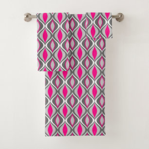 Moderne Diamanten, Fuchsia und Grau aus dem Mittel Badhandtuch Set
