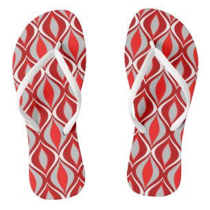 Moderne Diamanten, rot & grau / grau Badesandalen