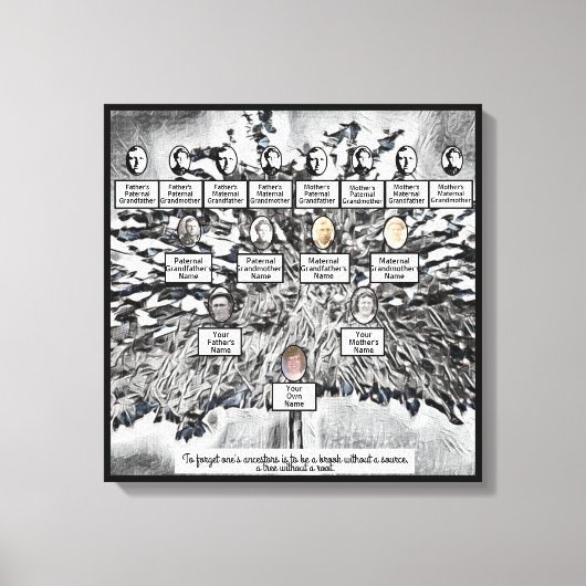 Moderne Digital Black Family Tree Vier Generatione Leinwanddruck (Vorderseite)