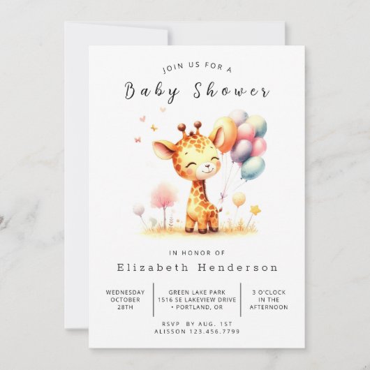 Moderne Digital Giraffe Baby Dusche Einladung (Vorderseite)