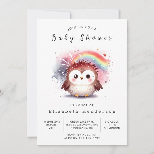Moderne Digital Owl Baby Dusche Einladung (Vorderseite)