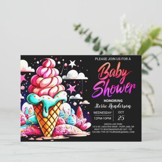 Moderne Digital Sundae Baby Dusche Einladung (Stehend Vorderseite)