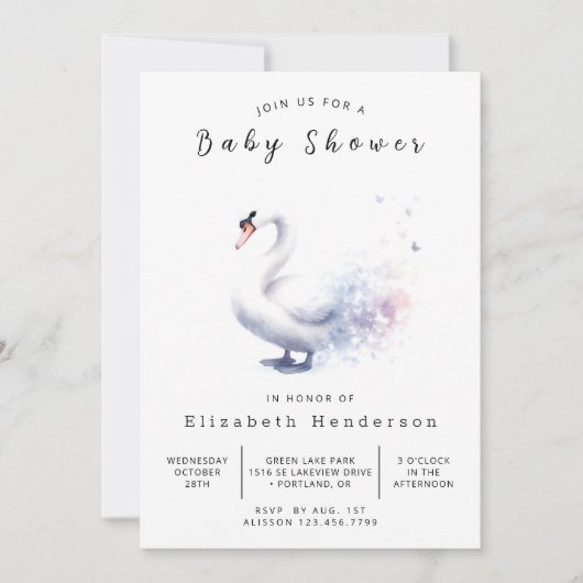 Moderne Digital Swan Baby Dusche Einladung (Vorderseite)