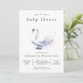 Moderne Digital Swan Baby Dusche Einladung (Stehend Vorderseite)