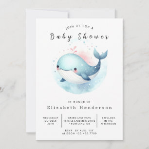 Moderne Digital Whale Baby Dusche Einladung