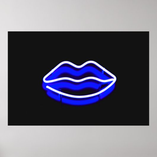 Moderne digitale Kunst | Blue Neon Wall Light Lips Poster (Vorne)