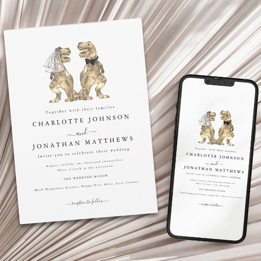 Moderne Dinosaur-Hochzeit Einladung