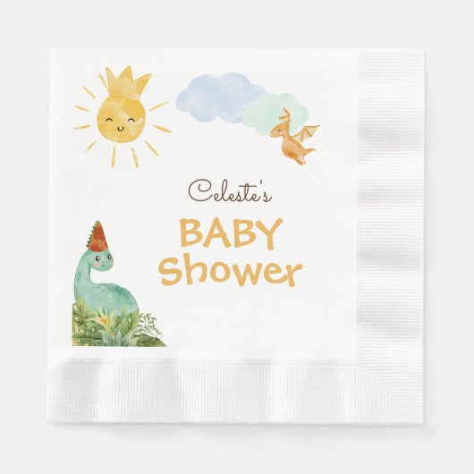 Moderne Dinosaur White Baby Dusche Napkins Serviette (Vorderseite)