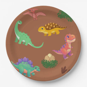 Moderne Dinosaurier Borden mit Muster - Pappteller