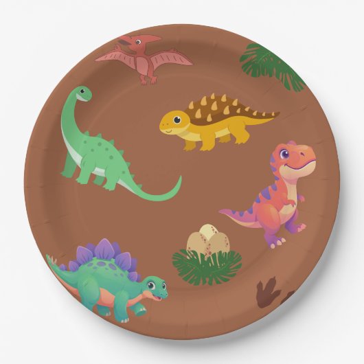 Moderne Dinosaurier Borden mit Muster - Pappteller (Vorderseite)