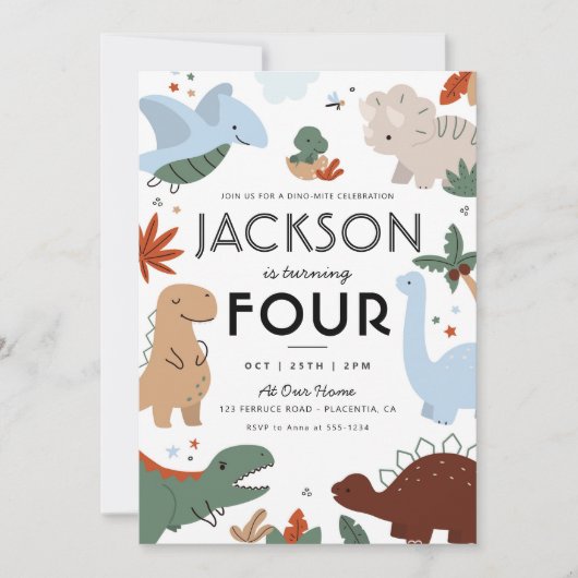 Moderne Dinosaurier Geburtstagsparty Einladung (Vorderseite)