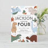 Moderne Dinosaurier Geburtstagsparty Einladung (Stehend Vorderseite)