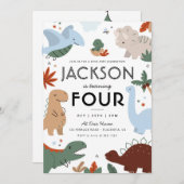 Moderne Dinosaurier Geburtstagsparty Einladung (Vorne/Hinten)