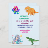 Moderne Dinosaurier Meerjungfrau Geburtstagsparty Einladung (Vorne/Hinten)