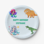 Moderne Dinosaurier Meerjungfrau Geburtstagsparty Pappteller (Vorderseite)