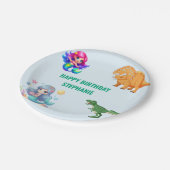 Moderne Dinosaurier Meerjungfrau Geburtstagsparty Pappteller (Schrägansicht)