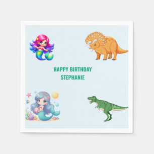 Moderne Dinosaurier Meerjungfrau Geburtstagsparty Serviette
