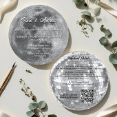 Moderne Disco Ball QR Code Vollmond Hochzeit Einladung