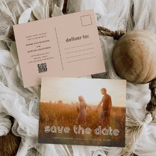 Moderne Disco-Schrift Foto-QR-Code Save-the-Date Ankündigungspostkarte