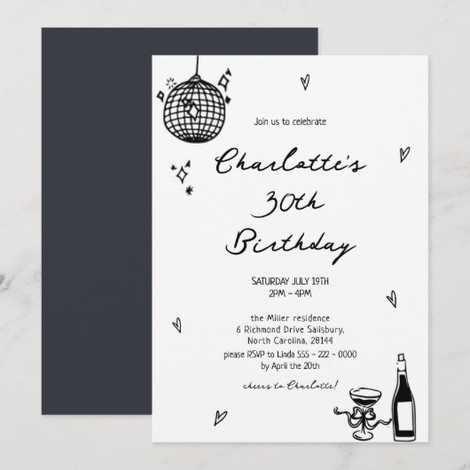 Moderne Diskothek 30. Geburtstag Einladung (Vorne/Hinten)