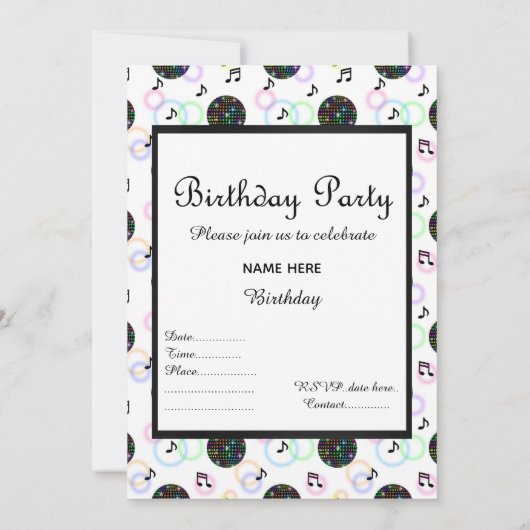 moderne Diskothek PARTY EINLADUNG weiß (Rückseite)