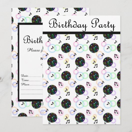 moderne Diskothek PARTY EINLADUNG weiß (Vorne/Hinten)