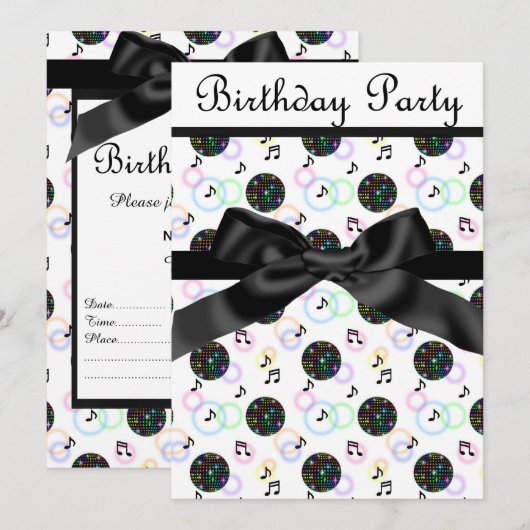 moderne Diskothek PARTY EINLADUNG weiß (Vorne/Hinten)