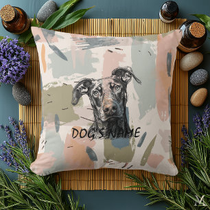 Moderne Dobermann-Porträt – Abstrakter Pinselstric Kissen