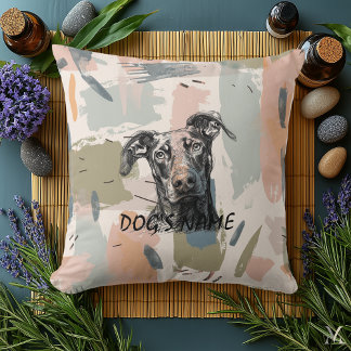 Moderne Dobermann-Porträt – Abstrakter Pinselstric Kissen