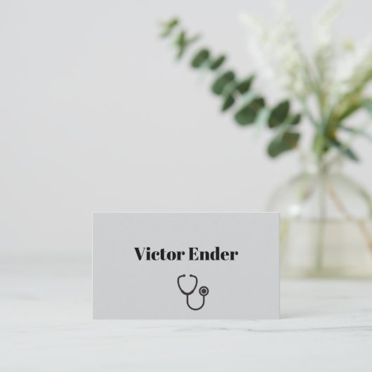 Moderne Doctor Business Card mit QR Code - Gray & Visitenkarte (Stehend Vorderseite)