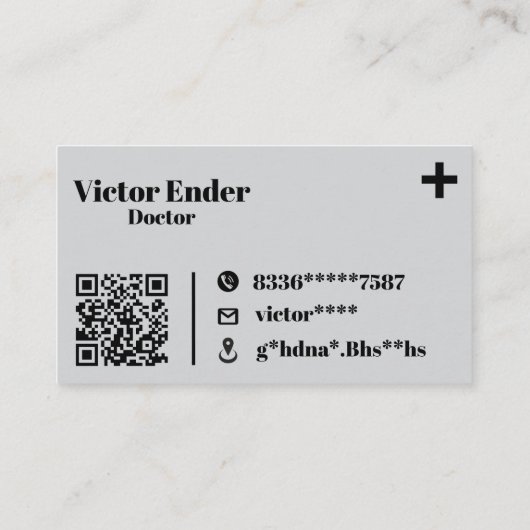 Moderne Doctor Business Card mit QR Code - Gray & Visitenkarte (Rückseite)