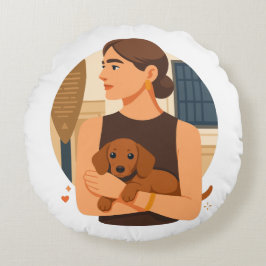 Moderne Dog Mom Ästhetik mit süßem Welpen Rundes Kissen