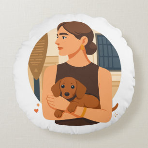 Moderne Dog Mom Ästhetik mit süßem Welpen Rundes Kissen