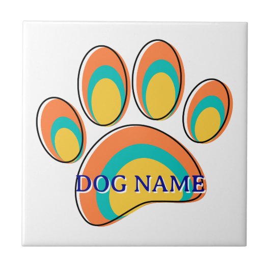 Moderne Dog Paw Print Individuelle Name Mitte Jahr Fliese (Vorderseite)