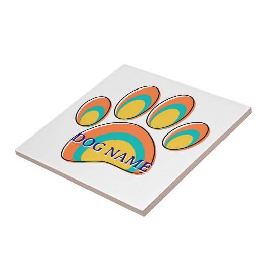 Moderne Dog Paw Print Individuelle Name Mitte Jahr Fliese (Seite)