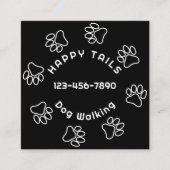 Moderne Dog Walker Paw Print Circle Black Quadratische Visitenkarte (Vorderseite)