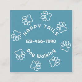 Moderne Dog Walker Paw Print Circle Blue Green Quadratische Visitenkarte